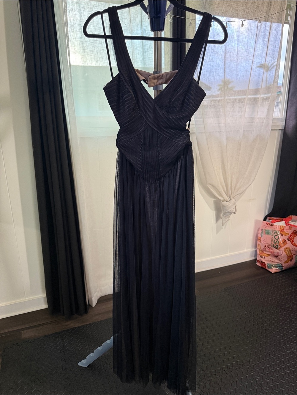 BCBGMaxAzria Black Maxi Gown with Crossed Bodice